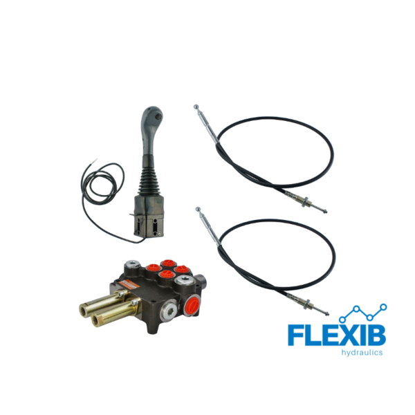 Hüdrauliline jagaja 2-sektsiooniline (üks ujuv) 80L / min + joystick + juhtkangi trossid 2x 2000mm (kopeeri) Hüdraulika komplektid kuni 80L / min Hüdraulika komplektid kuni 80L / min