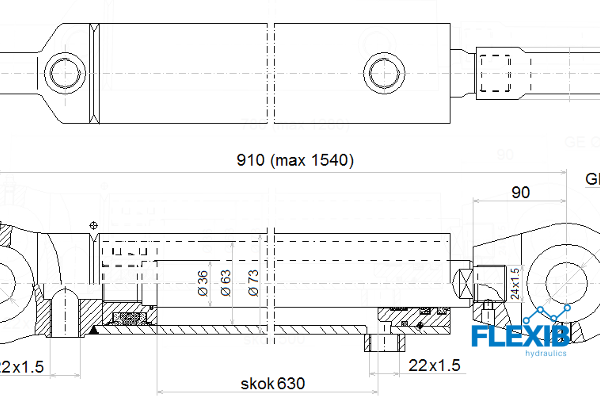 Hüdrosilinder 910mm 630mm CJ2F-63/36/630 Hüdrosilindrid 63/36 Hüdrosilindrid